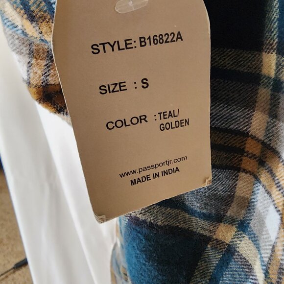 Passport Women's Plaid Flannel Shirt Sz S – Teal Golden Check – 100% Cotton NWT - Picture 10 of 11